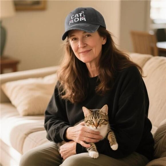 Cat Mom Hat, Cat Mom Gifts  Adjustable Size Baseball Cap Black Embroidered main image 4